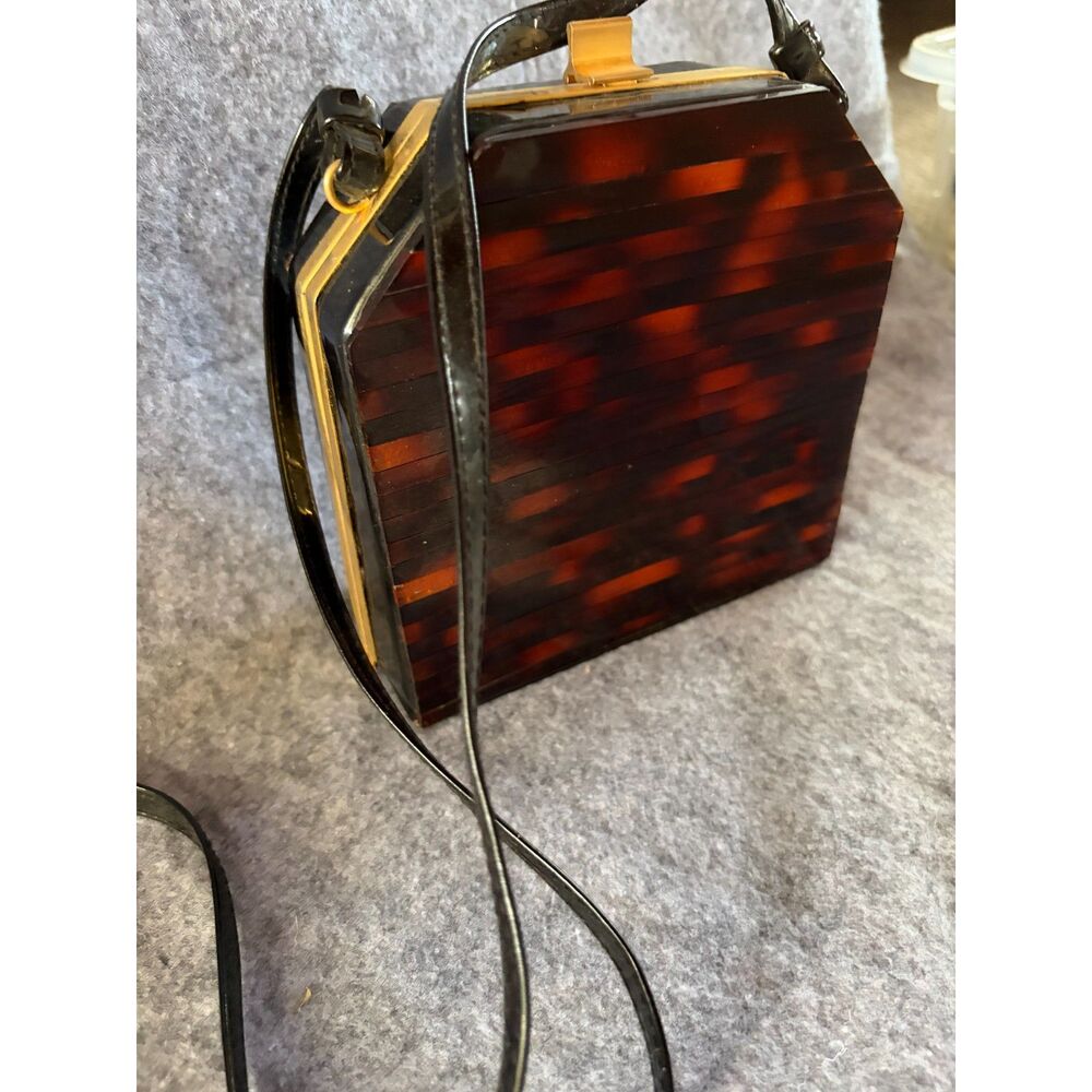 MCM Glamour Quite Luxury Retro Art Deco Lucite Faux Tortoise Clutch Purse 50s